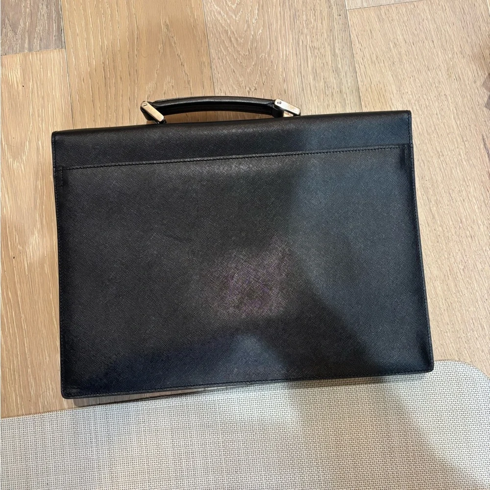Prada VintageClassic Black Leather Briefcase with SilveHardware - Men's Work Bag